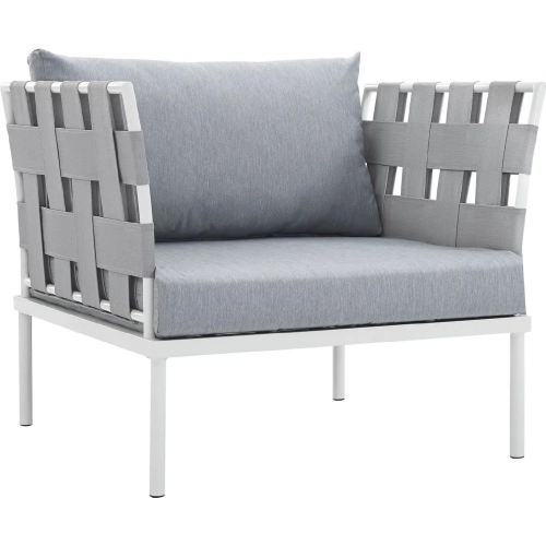 Harmony Outdoor Sectional Sofa Unit Arm Chair in White Metal & Gray