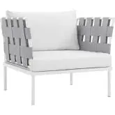 Harmony Outdoor Sectional Sofa Unit Arm Chair in White Metal & White Canvas