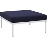 Harmony Outdoor Patio Aluminum Ottoman in White w/ Navy Cushion