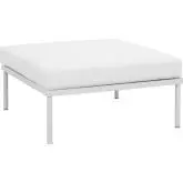 Harmony Outdoor Patio Aluminum Ottoman in White w/ White Cushion