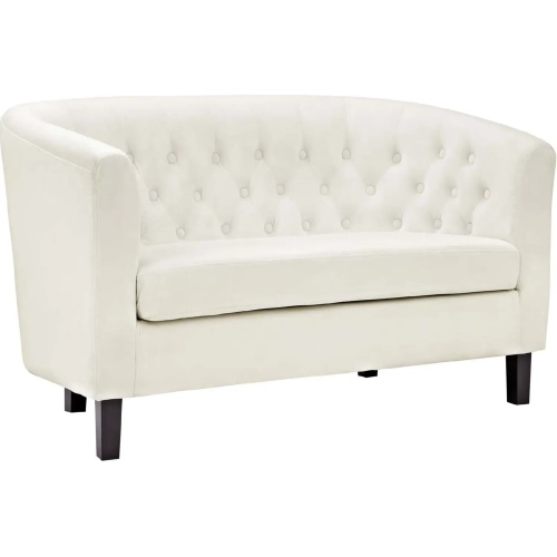 Prospect Loveseat in Tufted Ivory Velvet on Espresso Wood Legs