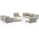 Harmony 10 Piece Outdoor Sectional Sofa Set in White w/ Beige Fabric