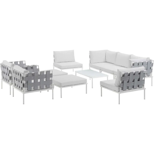 Harmony 10 Piece Outdoor Sectional Sofa Set in White w/ White Fabric