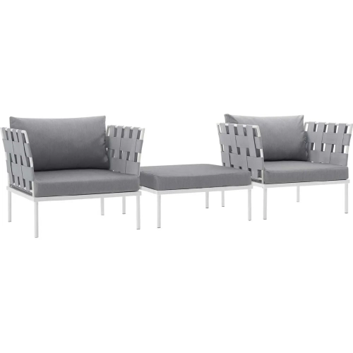 Harmony 3 Piece Outdoor Arm Chair Set in White w/ Gray Fabric