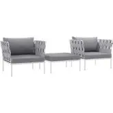 Harmony 3 Piece Outdoor Arm Chair Set in White w/ Gray Fabric