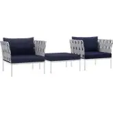 Harmony 3 Piece Outdoor Arm Chair Set in White w/ Navy Blue Fabric