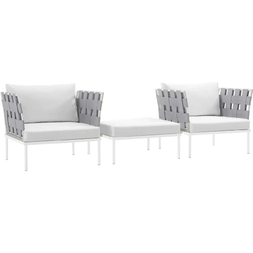 Harmony 3 Piece Outdoor Arm Chair Set in White w/ White Fabric