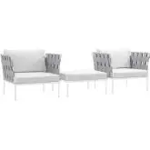 Harmony 3 Piece Outdoor Arm Chair Set in White w/ White Fabric