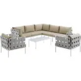 Harmony 8 Piece Outdoor Sectional Sofa Set in White w/ Beige Fabric