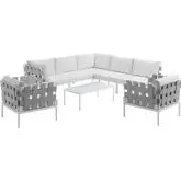 Harmony 8 Piece Outdoor Sectional Sofa Set in White w/ White Fabric