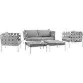 Harmony 5 Piece Outdoor Loveseat Set in White w/ Gray Fabric