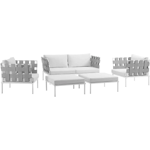 Harmony 5 Piece Outdoor Loveseat Set in White w/ White Fabric