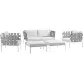 Harmony 5 Piece Outdoor Loveseat Set in White w/ White Fabric