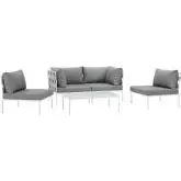 Harmony 5 Piece Outdoor Sectional Sofa Set in White w/ Gray Fabric