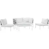 Harmony 5 Piece Outdoor Sectional Sofa Set in White w/ White Fabric