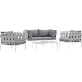 Harmony 5 Piece Outdoor Sectional Sofa Set in White w/ Gray Fabric