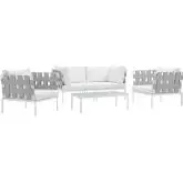 Harmony 5 Piece Outdoor Sectional Sofa Set in White w/ White Fabric