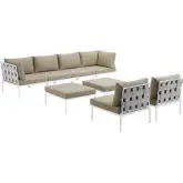 Harmony 8 Piece Outdoor Sectional Sofa Set in White w/ Beige Fabric