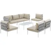 Harmony 8 Piece Outdoor Sectional Sofa Set in White w/ Beige Fabric