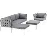 Harmony 6 Piece Outdoor Sectional Sofa Set in White w/ Gray Fabric