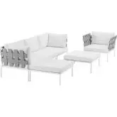 Harmony 6 Piece Outdoor Sectional Sofa Set in White w/ White Fabric