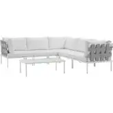 Harmony 6 Piece Outdoor Sectional Sofa Set in White w/ White Fabric