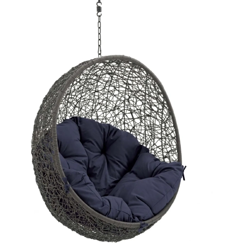 Hide Outdoor Patio Swing Chair Without Stand in Gray Poly Rattan & Navy Cushion