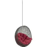 Hide Outdoor Patio Swing Chair Without Stand in Gray Poly Rattan & Red Cushion