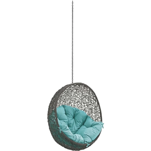 Hide Outdoor Patio Swing Chair Without Stand in Gray Poly Rattan & Turquoise Cushion