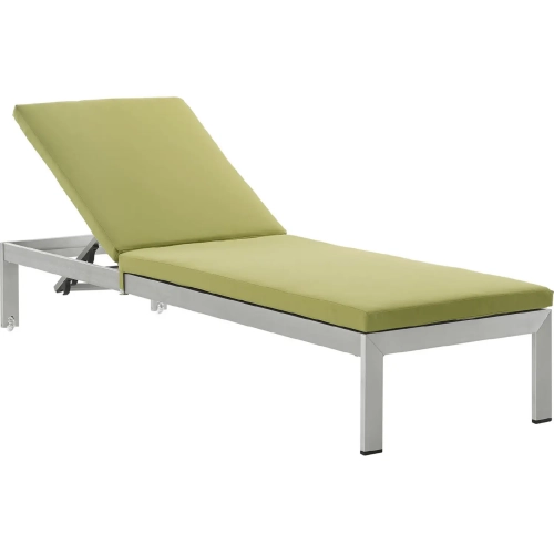 Shore Outdoor Patio Silver Aluminum Chaise w/ Peridot Cushions