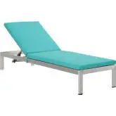 Shore Outdoor Patio Silver Aluminum Chaise w/ Turquoise Cushions