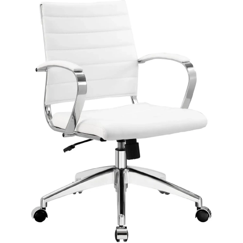 Jive Mid Back Office Chair in White Leatherette on Chrome Base