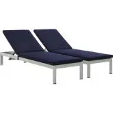 Shore Outdoor Patio Aluminum Chaise w/ Navy Cushions (Set of 2)