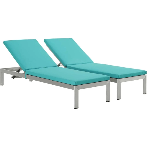 Shore Outdoor Aluminum Chaise w/ Turquoise Cushions (Set of 2)