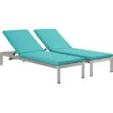 Shore Outdoor Aluminum Chaise with Turquoise Cushions (Set of 2)