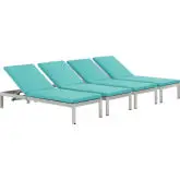 Shore Outdoor Aluminum Chaise w/ Turquoise Cushions (Set of 4)