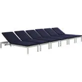 Shore Outdoor Patio Aluminum Chaise w/ Navy Cushions (Set of 2)