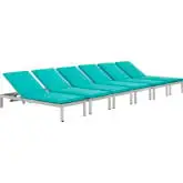 Shore Outdoor Aluminum Chaise w/ Turquoise Cushions (Set of 6)