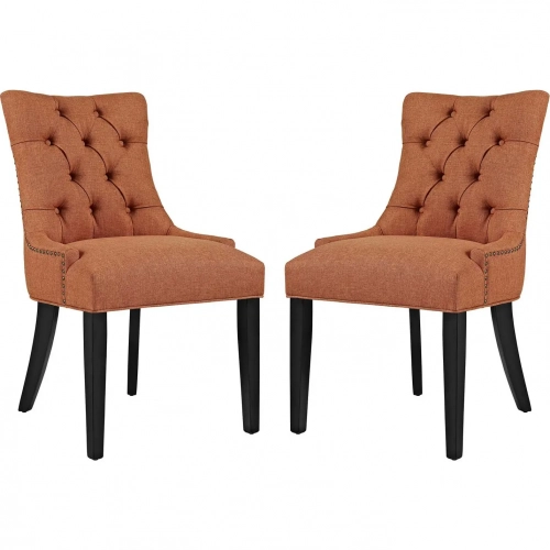 Regent Dining Chair in Tufted Orange Fabric (Set of 2)