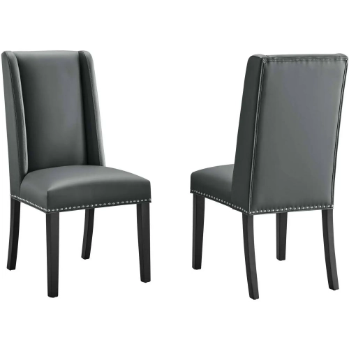 Baron Dining Chair in Gray Vegan Leather with Nailhead (Set of 2)