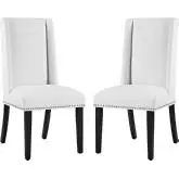 Baron Dining Chair in White Leatherette w/ Nailhead (Set of 2)