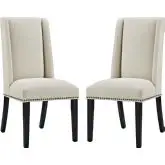 Baron Dining Chair in Beige Fabric w/ Nailhead (Set of 2)