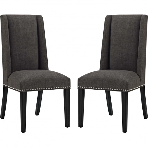 Baron Dining Chair in Brown Fabric w/ Nailhead (Set of 2)