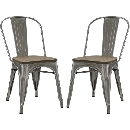 Promenade Dining Chair in Distressed GunMetal Steel & Bamboo (Set of 2)