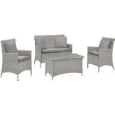 Bridge 4 Piece Outdoor Sofa Set in Grey Poly Rattan & Gray Fabric