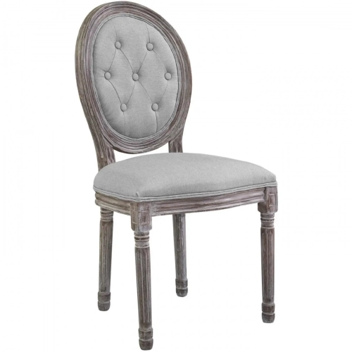 Arise Vintage French Dining Chair in Tufted Light Gray Fabric