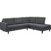 Empress Sectional Sofa w/ Right Facing Chaise in Tufted Gray Fabric