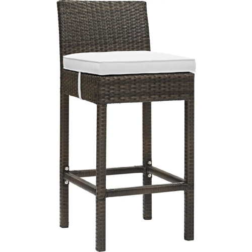 Conduit Outdoor Patio Bar Stool in Wicker Rattan & White Fabric