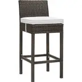 Conduit Outdoor Patio Bar Stool in Wicker Rattan & White Fabric