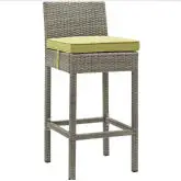 Conduit Outdoor Patio Bar Stool in Grey Rattan & Peridot Fabric